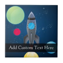 Outer Space Rocket Ship Ceramic Tile