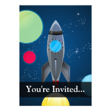 Outer Space Rocket Ship Custom Invitations