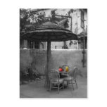 Outside cafe with colour splash postcards