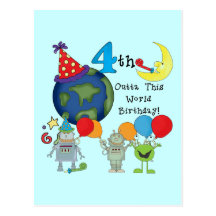 Outta This World 4th Birthday Tshirts and Gifts Postcards
