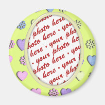Oval  Frame yellow with hearts Fridge Magnet