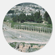 Oval piazza, ancient Decapolis city Jarash, Jordan Round Stickers
