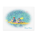 Oval Pointillism kayak scene, postcards