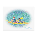 Oval Pointillism kayak scene, postcards