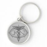 Oval Silver Caduceus RN Nurse keychains