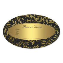 Oval Sticker Address Label Black Gold Floral