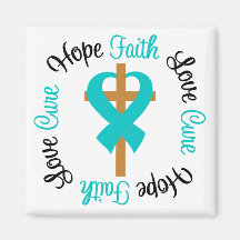 Ovarian Cancer Faith Hope Love Cross Fridge Magnet