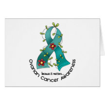 Ovarian Cancer FLOWER RIBBON 1 Greeting Card