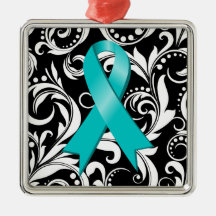 Ovarian Cancer Ribbon Deco Noir Ornament