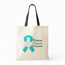 Ovarian Cancer Survivor Flower Ribbon Canvas Bag