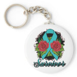 Ovarian Cancer Survivor Rose Tattoo Keychain