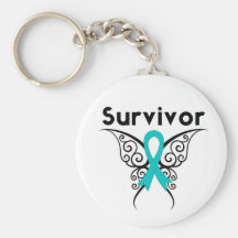 Ovarian Cancer Survivor Tribal Butterfly Keychains