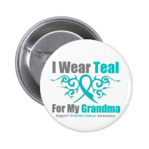 Ovarian Cancer Teal Tribal Ribbon Grandma Button