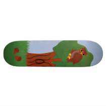 Owl and an Oak Tree Whimsical Cartoon Art