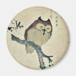 Owl and magnolia Ukiyoe Refrigerator Magnet
