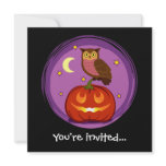 Owl and pumpkin Halloween party invites invitations