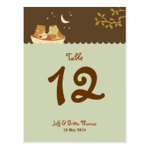 Owl and Pussycat Wedding (Dusk) Table Number Postcard