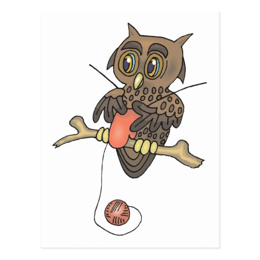 owl and yarn knifty knitter postcard