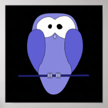 Owl at Night. Blue, black. Poster