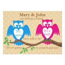 Owl baby shower gender reveal custom invite