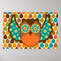 Owl Boheme Brown & Teal Art Poster