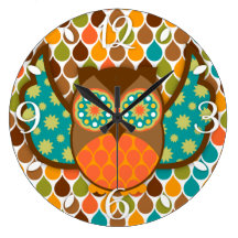 Owl Boheme Brown & Teal Clock