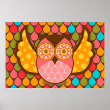 Owl Boheme Pink & Brown Art Poster