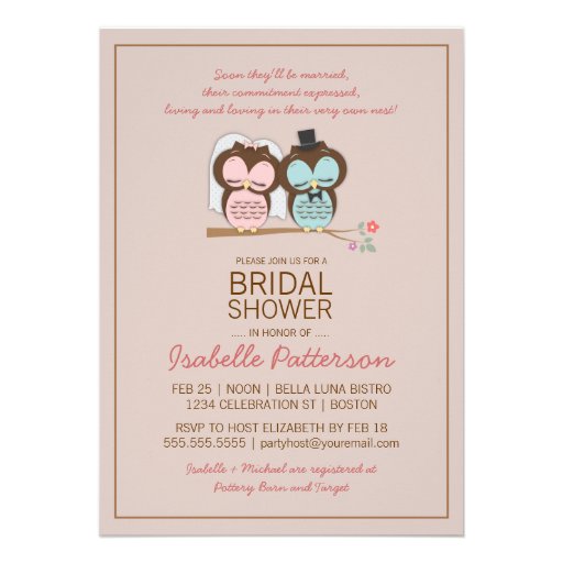 Owl Bride & Groom Sweet Bridal Shower Invitation