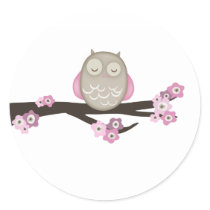 Owl & Cherry Blossoms {Pink} | Stickers