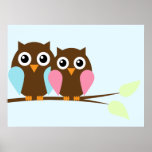 Owl couple on a branch posters