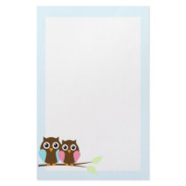Owl couple on a branch stationery paper