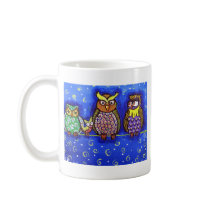 Owl Get Together Fun Folk Art Coffee Mugs