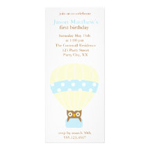 Owl in a balloon birthday party invitations