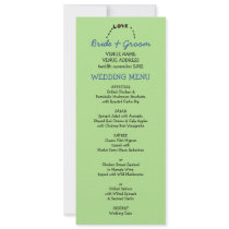 Owl Love green Wedding Menu Custom Invitation