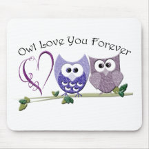 Owl Love You Forever, Cute Owls and Heart design Mouse Mats