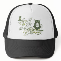 Owl ~ Owl Sitting On Tree Branch Mesh Hat