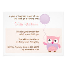 Owl (Pink) Birthday Party Invitation for Girls