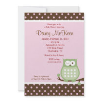 Owl Pink & Brown Dot Baby Shower Invitation