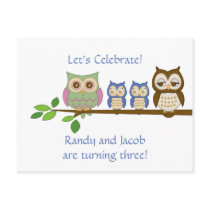 Owl Twin Boys Birthday Invite