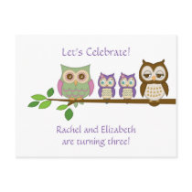 Owl Twins Birthday Party Invite