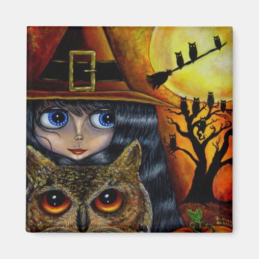 Owl Witch Fridge Magnet