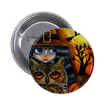 Owl Witch Halloween Button