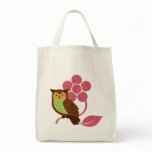 Owl with flower design tote bag