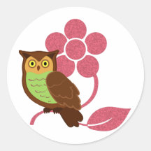 Owl with flower design round sticker