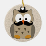 Owl with Moustache and Hat Christmas Ornaments