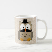 Owl with Moustache and Hat Coffee Mug