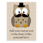 Owl with Moustache and Hat Postcards