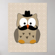 Owl with Moustache and Hat Posters