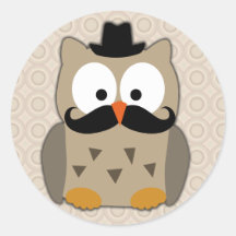 Owl with Moustache and Hat Sticker