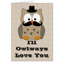 Owl with Moustache Valentine's Day Cards